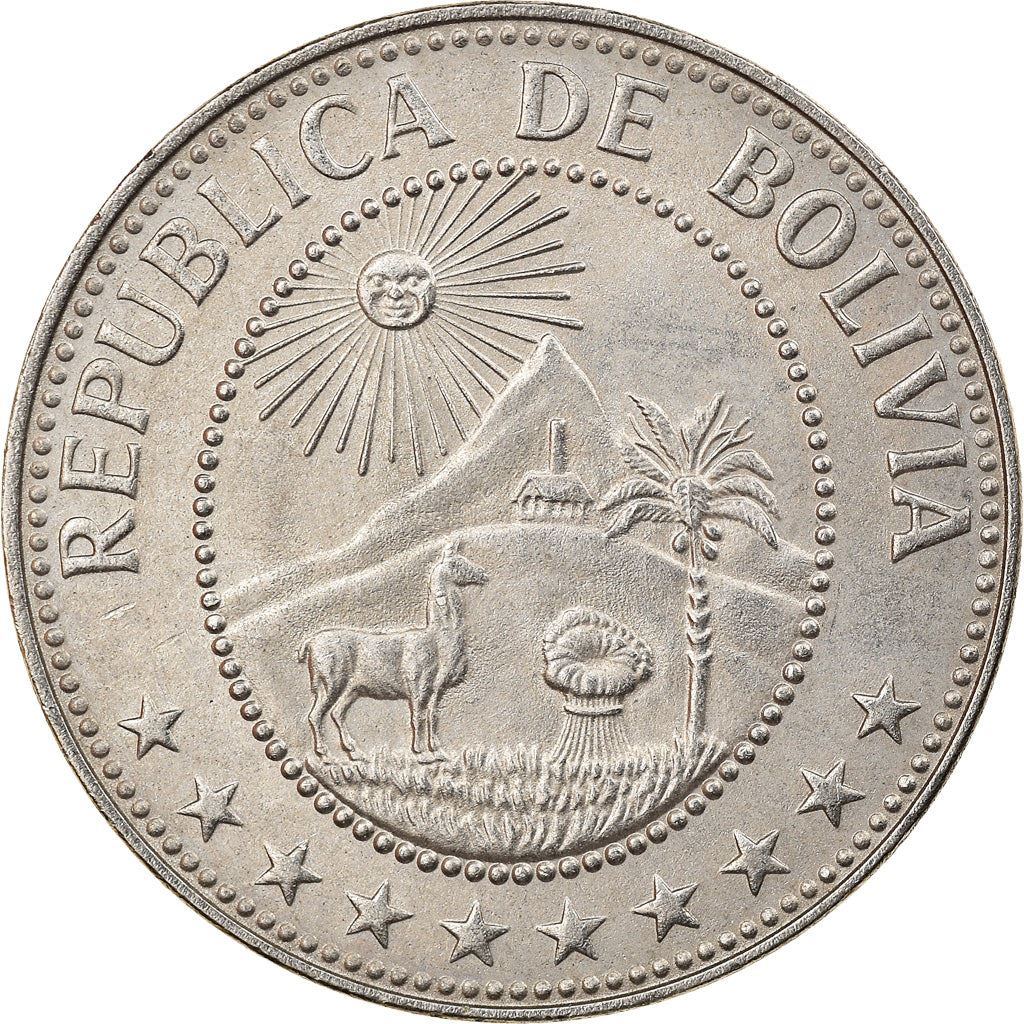 Bolivia | 50 Centavos | Nickel clad steel | Coat of Arms | KM:190 | 1965-1980