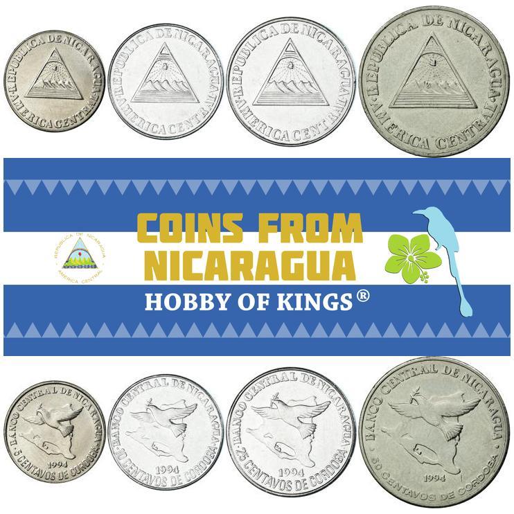 Set 4 Coins Nicaragua 5, 10, 25, 50 Centavos 1994
