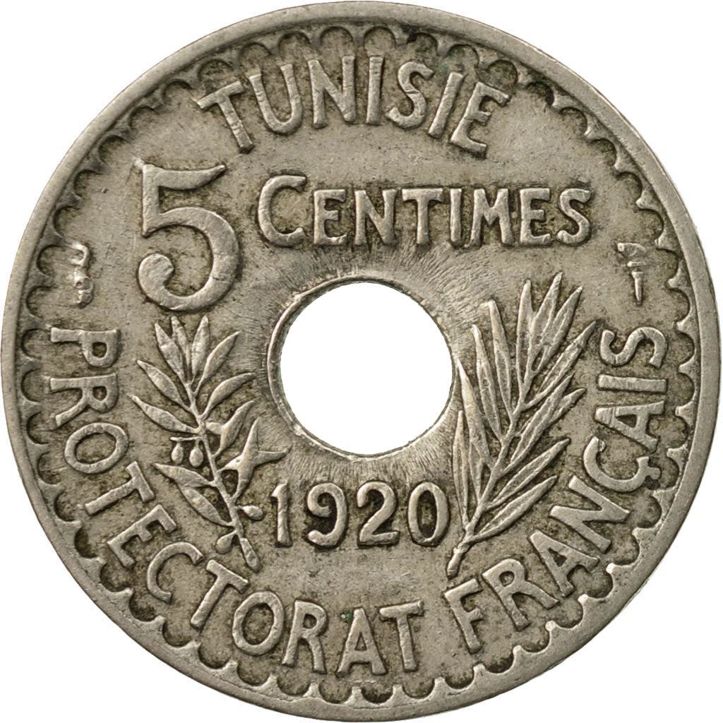 Tunisia 5 Centimes Coin | Muhammad V | KM242 | 1918 - 1921