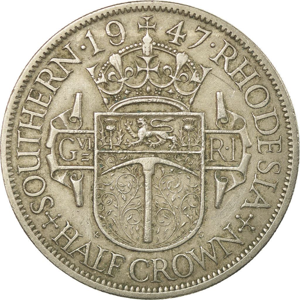 Southern Rhodesia | 1/2 Crown Coin | George VI | Shield | Crown | Pickaxe | Km:15B | 1947