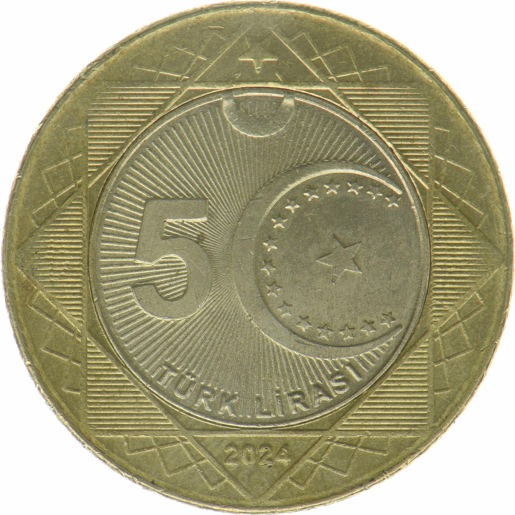 Türkei | 5-Lira-Münze | Mustafa Kemal Atatürk | Halbmond | Stern | Seldschukenstern | 2024 - 2026