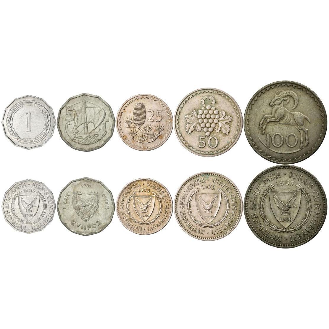 キプロス｜5枚硬貨セット｜1ミル 5ミル 25ミル 50ミル 100ミル｜1963年