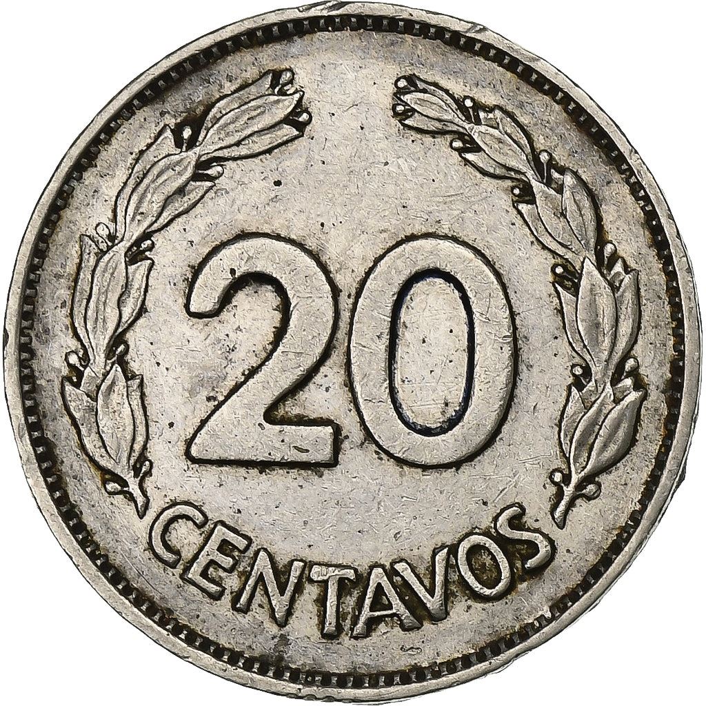 Ecuador | 20 Centavos | Nickel clad steel | Coat of Arms | KM:77.1c | 1959-1972