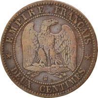 France | 2 Centimes Coin | Napoleon III | Eagle | Km:776 | 1853 - 1857