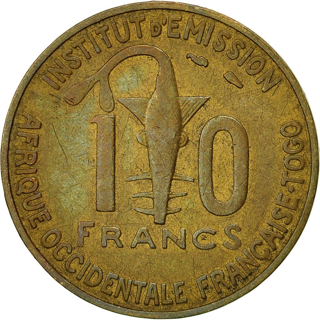 French West Africa | 10 Francs Togo Coin | Sawfish | Gazelle | Maize | Km:8 | 1957