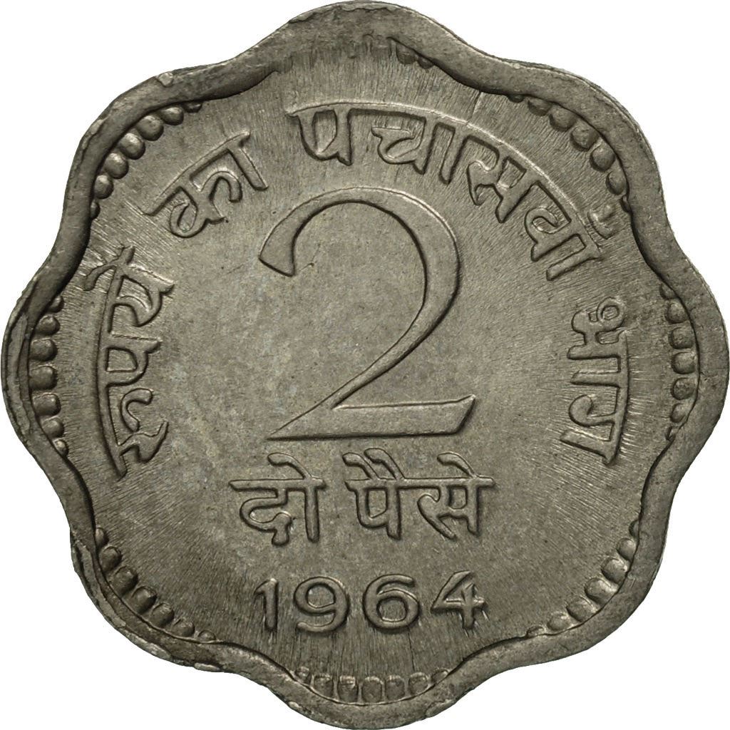 India | 2 Paise Coin | Ashoka lion | Km:12 | 1964