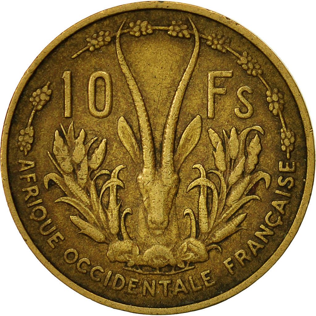 French West Africa | 10 Francs Coin | Marianne | Gazelle | Maize | Km:6 | 1956