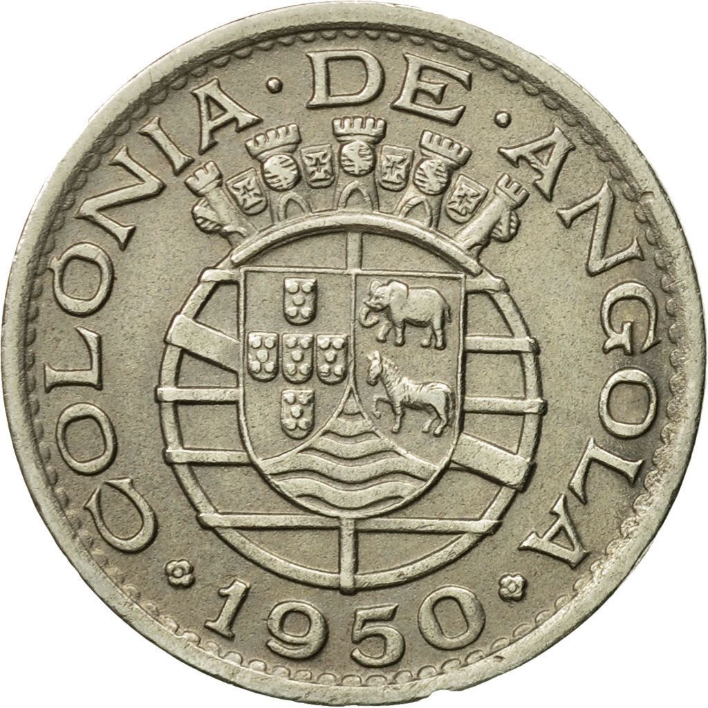 Angola | 50 Centavos Coin | Horse | Elephant | Shield | Km:72 | 1948 - 1950