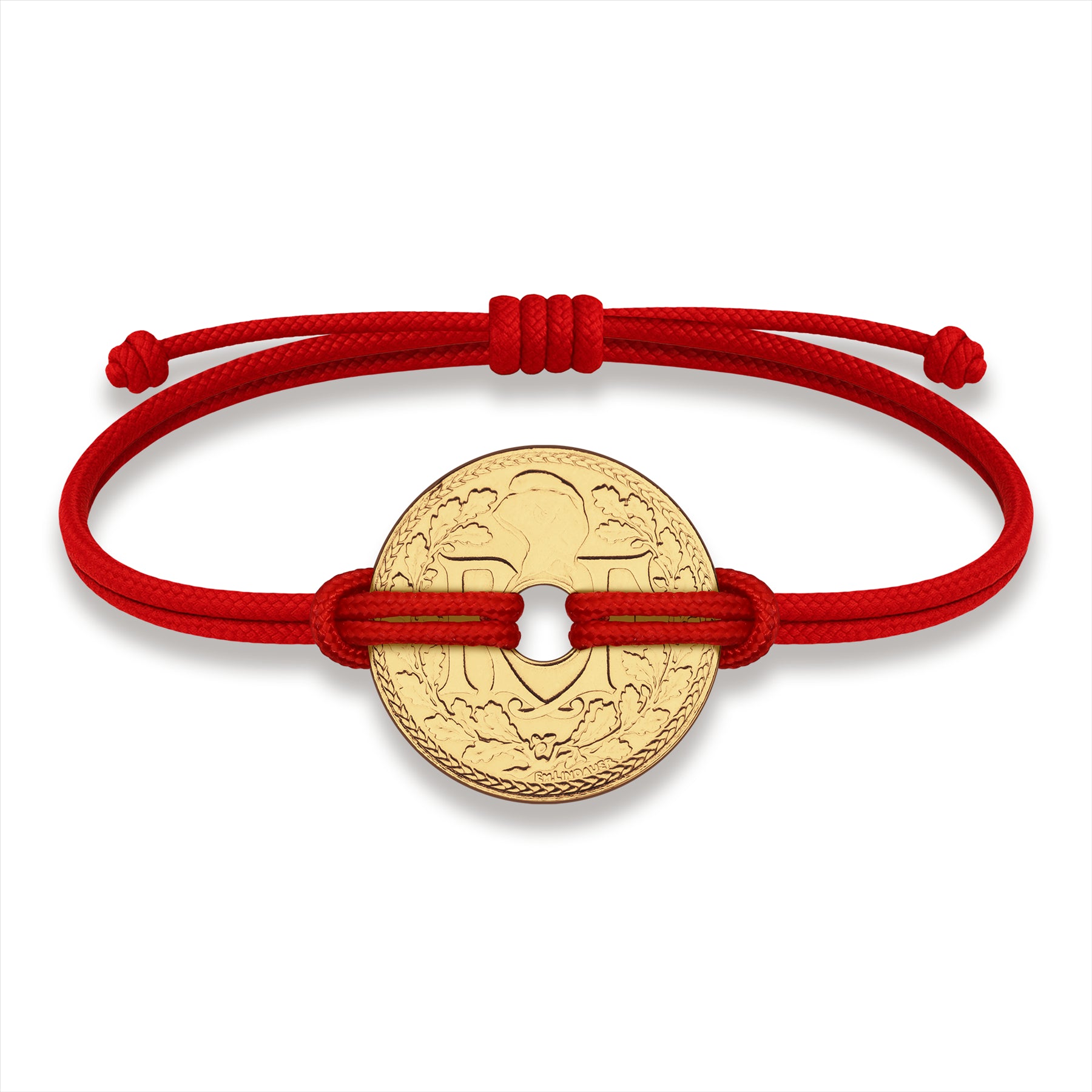 Good Luck Coin Bracelet | Red String Thread Wristband | France Coin 10 Centimes | 18k Gold Plated Fortune Wealth & Protection