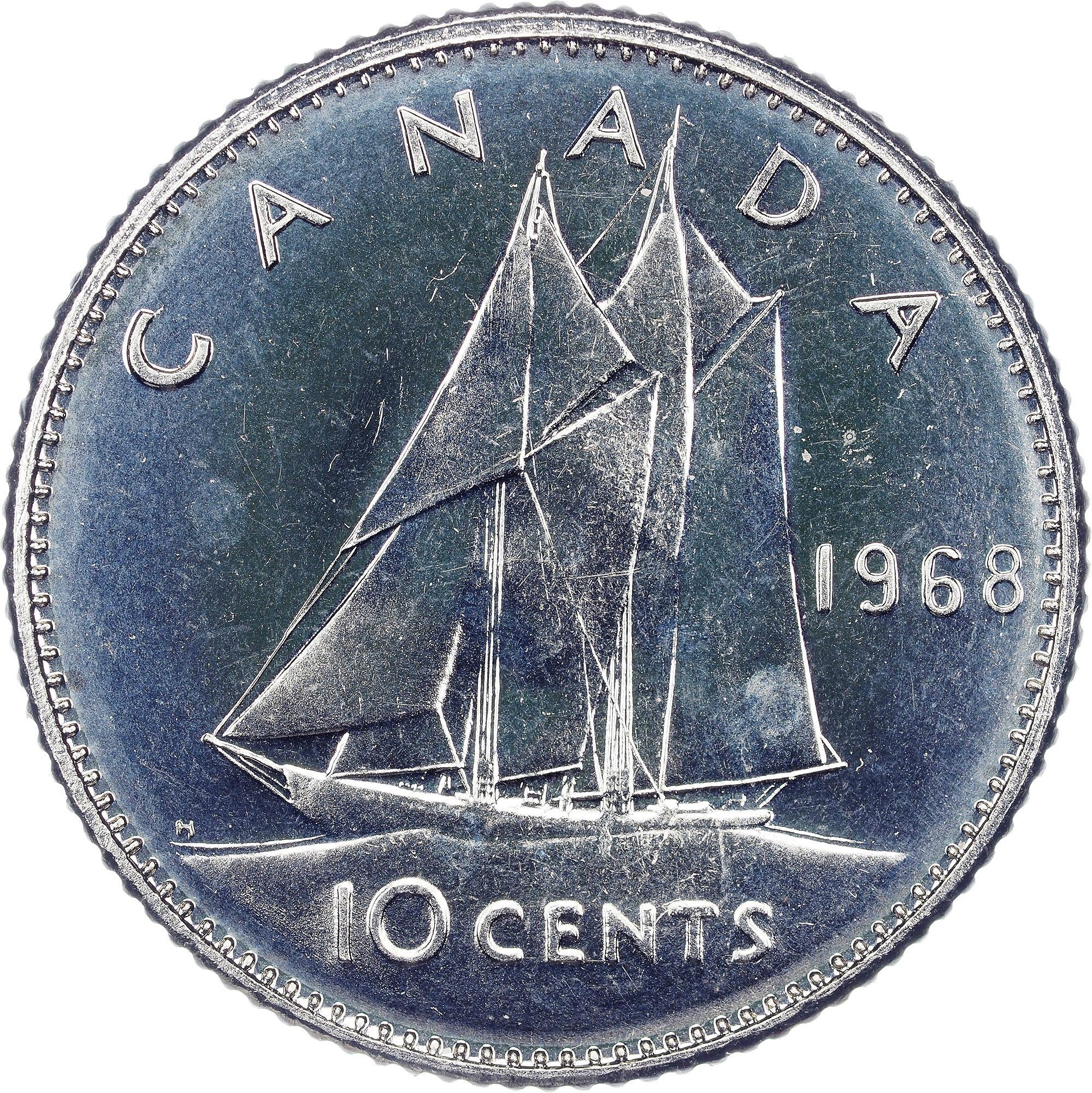 Canada | 10 Cents Coin | Nickel | 2nd portrait | KM:72a | 1968