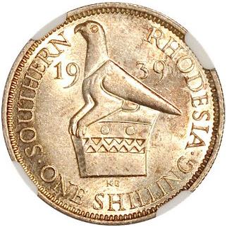 Southern Rhodesia | 1 Shilling Coin | George VI | Zimbabwe Bird | KM:18 | 1939 - 1942