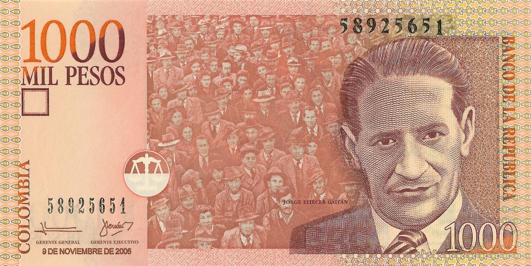 Colombia | 1000 Pesos Banknote | 2005 - 2016 | Jorge Eliécer Gaitán Ayala | Crowd