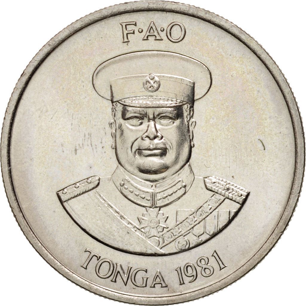 Tonga | Moneda de 10 Seniti | Rey Tupou IV | Plátano | FAO | Km:69 | 1981 - 1996