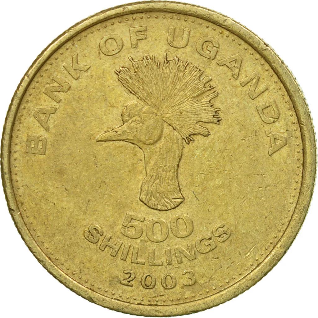 Uganda | 500 šilingų moneta | Pilkasis karūnuotasis garnys | KM69 | 1998 - 2019