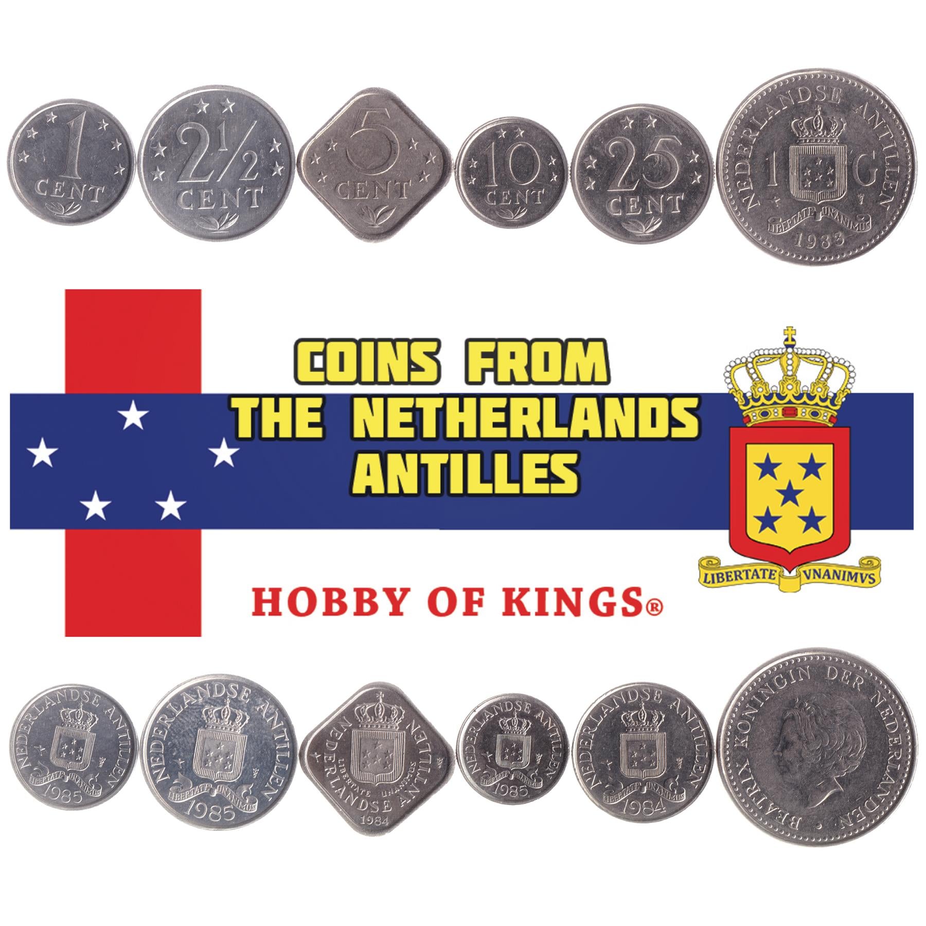 Netherlands Antillean 6 Coin Set 1 2½ 5 10 25 Cents 1 Gulden | Beatrix | Netherlands Antilles | 1980 - 1985