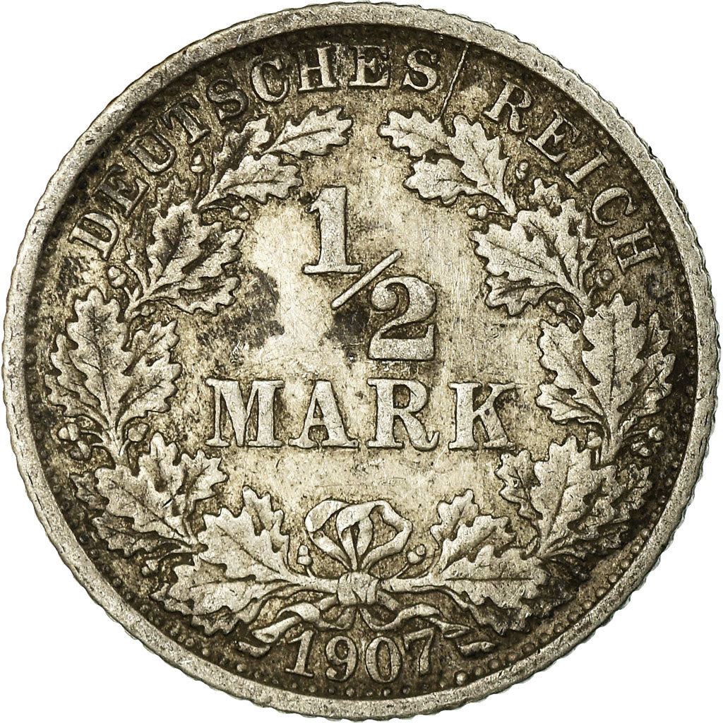 German Empire 1/2 Mark Coin | Deutsches Reich | Wilhelm II | Type 2 | KM17 | 1905 - 1919