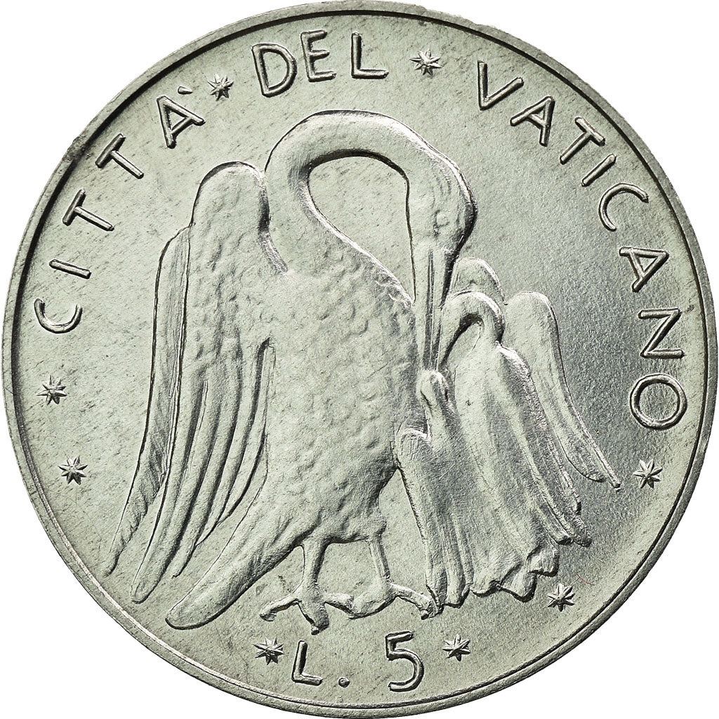 Vatican City | 5 Lire Coin | Pelican | Km:118 | 1970 - 1977
