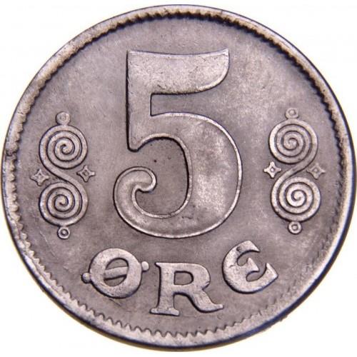 Denmark | 5 Ore Coin | Monogram | KM:814a | 1918 - 1919