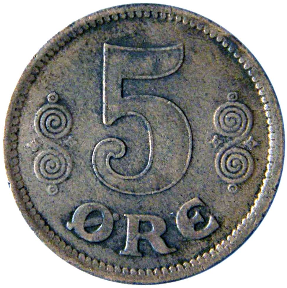 Denmark | 5 Ore Coin | Monogram | KM:814a | 1918 - 1919