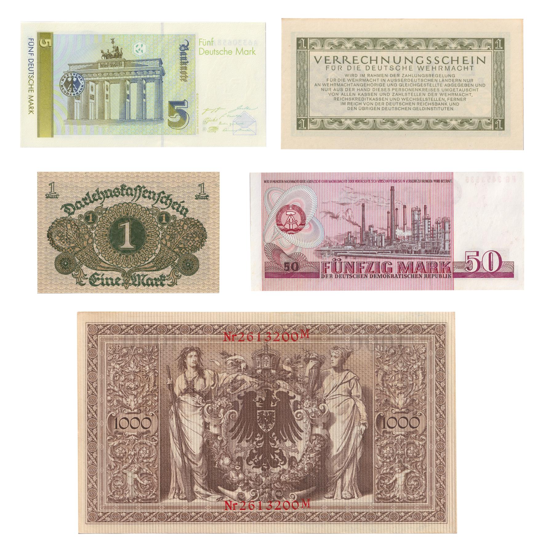 ドイツ紙幣セット5枚 | ドイツ通貨の歴史 | 1910年 - 1991年