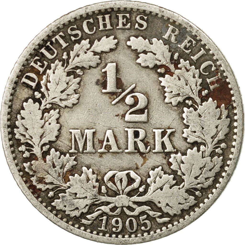 German Empire 1/2 Mark Coin | Deutsches Reich | Wilhelm II | Type 2 | KM17 | 1905 - 1919