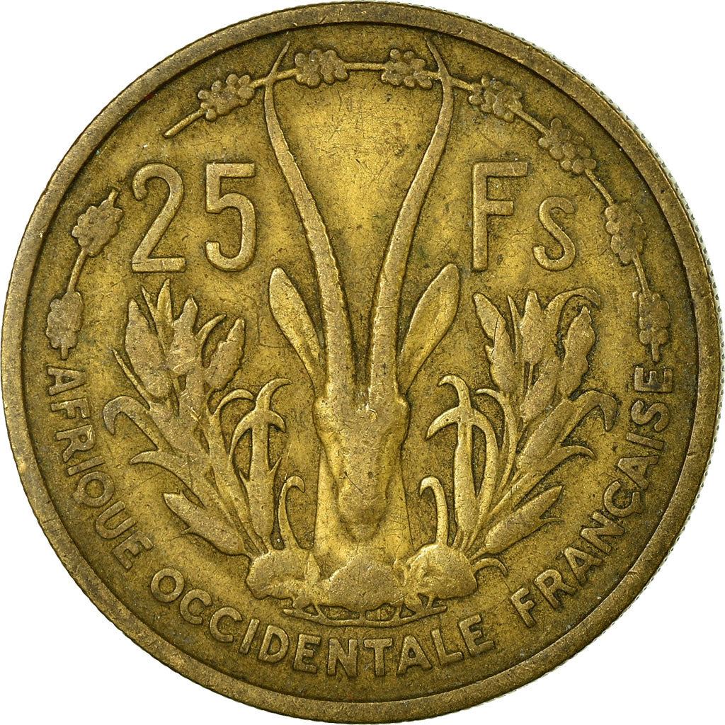 French West Africa | 25 Francs Coin | Marianne | Gazelle | Maize | Km:7 | 1956