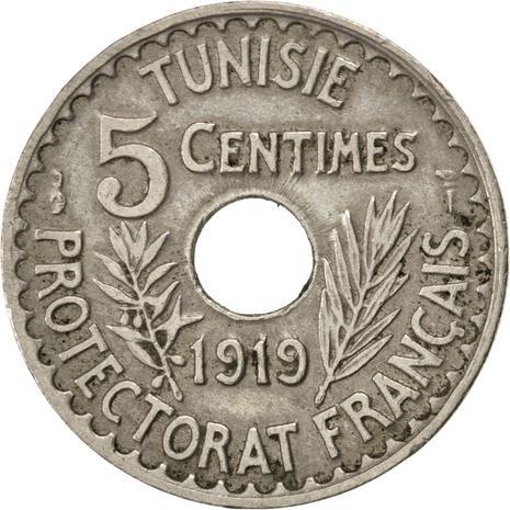 Tunisia 5 Centimes Coin | Muhammad V | KM242 | 1918 - 1921