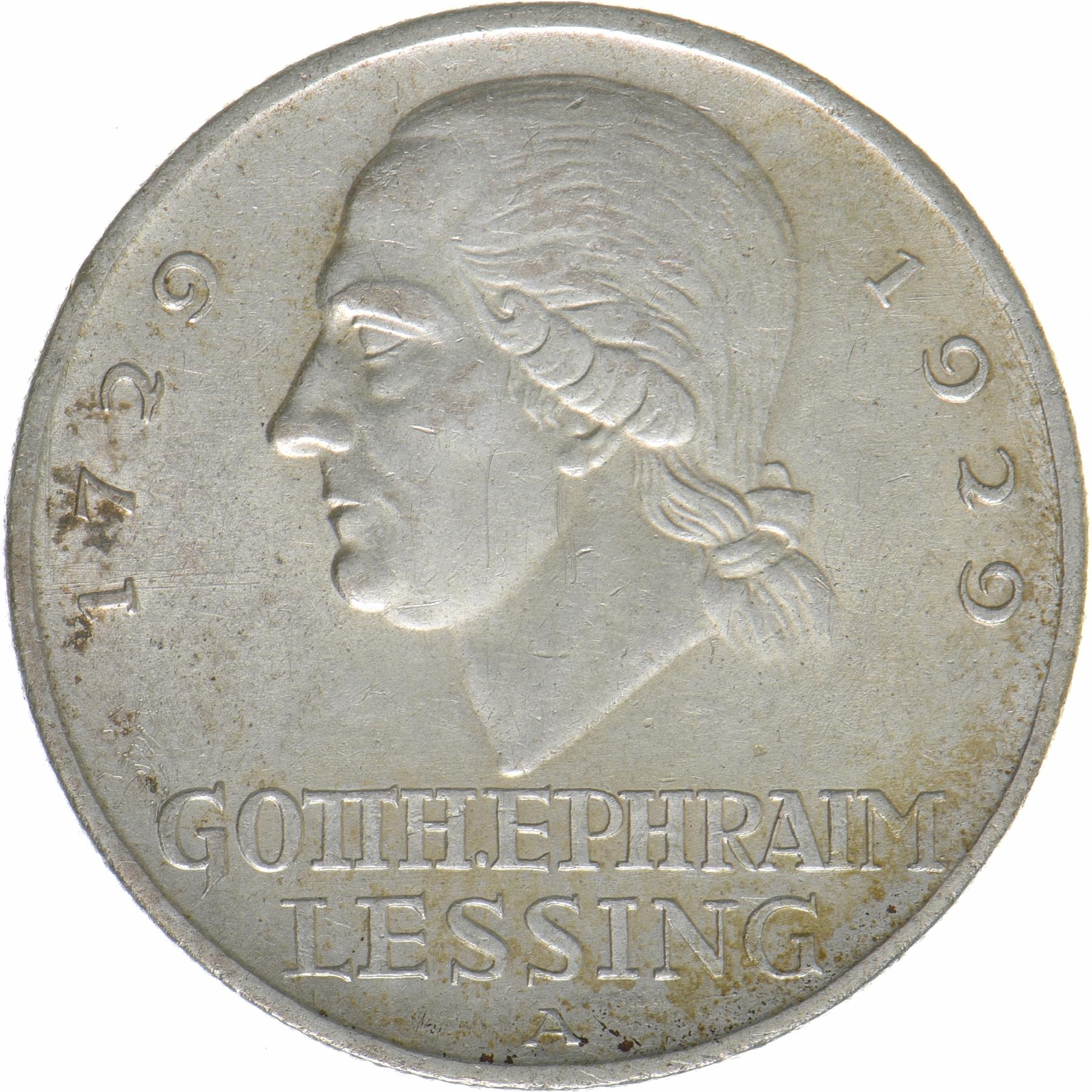 Germany | 3 Reichsmark Coin | Lessing | KM:60 | 1929