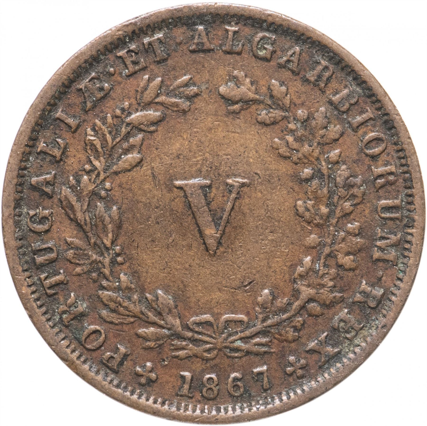 Portugal 5 Reis Coin | King Luiz I | Crown | KM513 | 1867 - 1879
