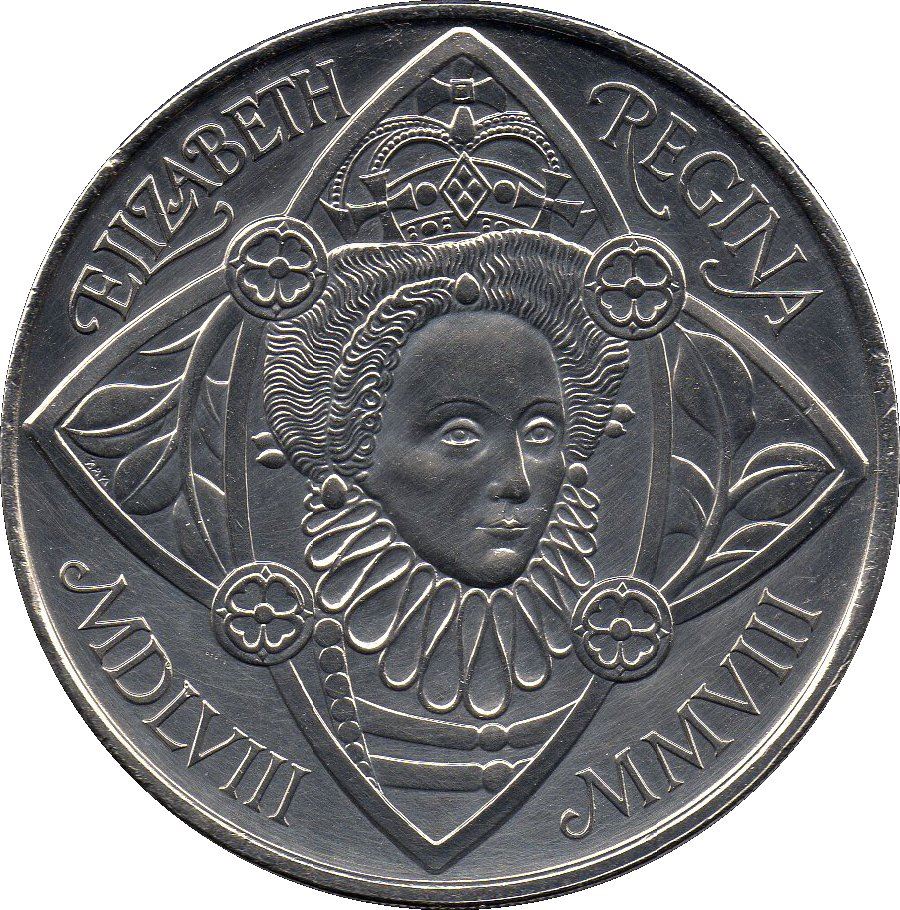 United Kingdom 5 Pounds Coin | Elizabeth II 4th portrait | Queen Elizabeth I | 2008