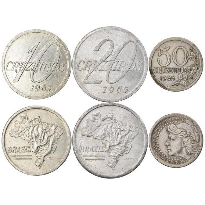 Brazil | 3 Coin Set | 10 20 50 Cruzeiros | 1965