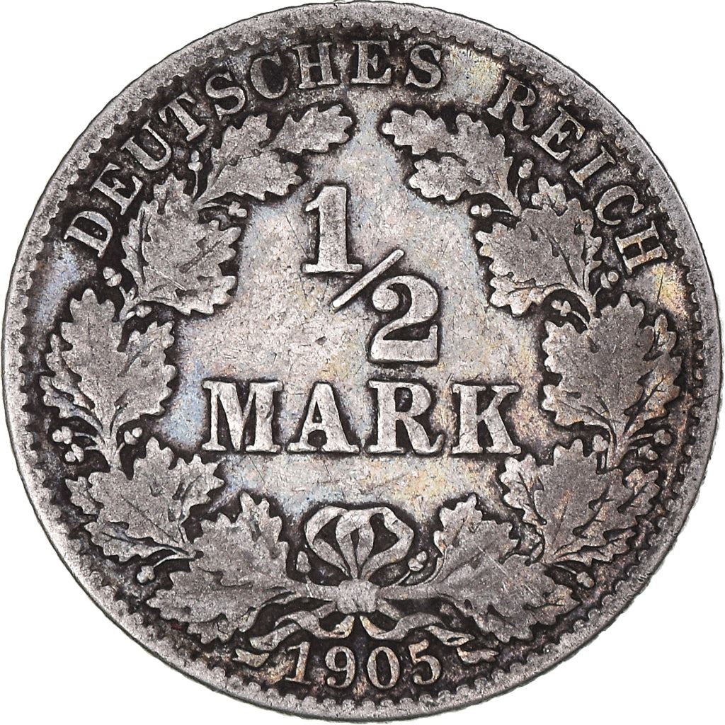 German Empire 1/2 Mark Coin | Deutsches Reich | Wilhelm II | Type 2 | KM17 | 1905 - 1919