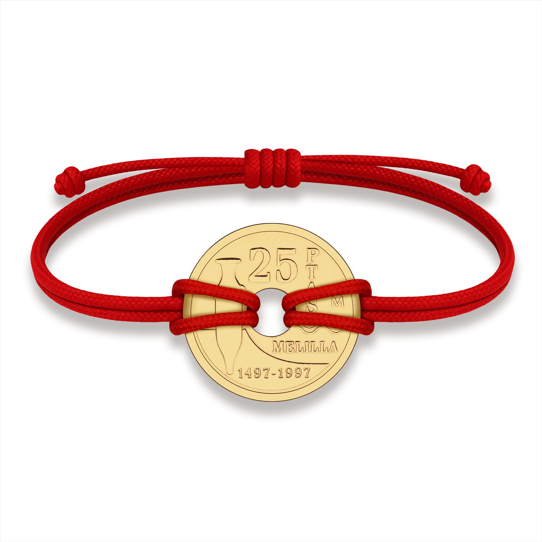 Good Luck Coin Bracelet | Red String Thread Wristband | Spanish 25 Pesetas 1997 | 18k Gold Plated Fortune Wealth & Protection