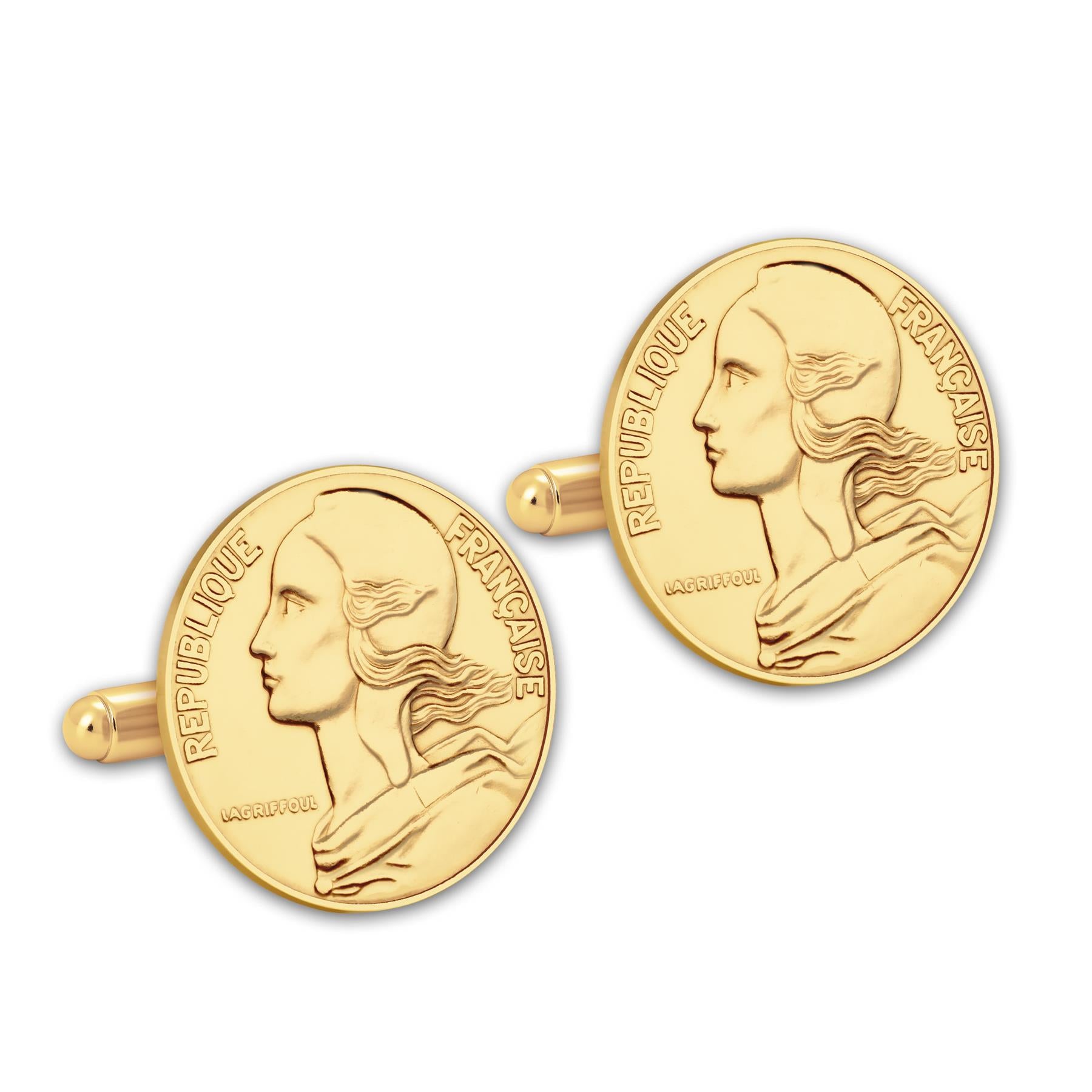 Gold Plated French 10 Centimes Coin Cufflinks | Marianne Design | Handmade in France