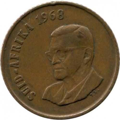 South Africa 1 Cent Coin | Charles Swart | Afrikaans Legend - SUID-AFRIKA | KM74.2 | 1968