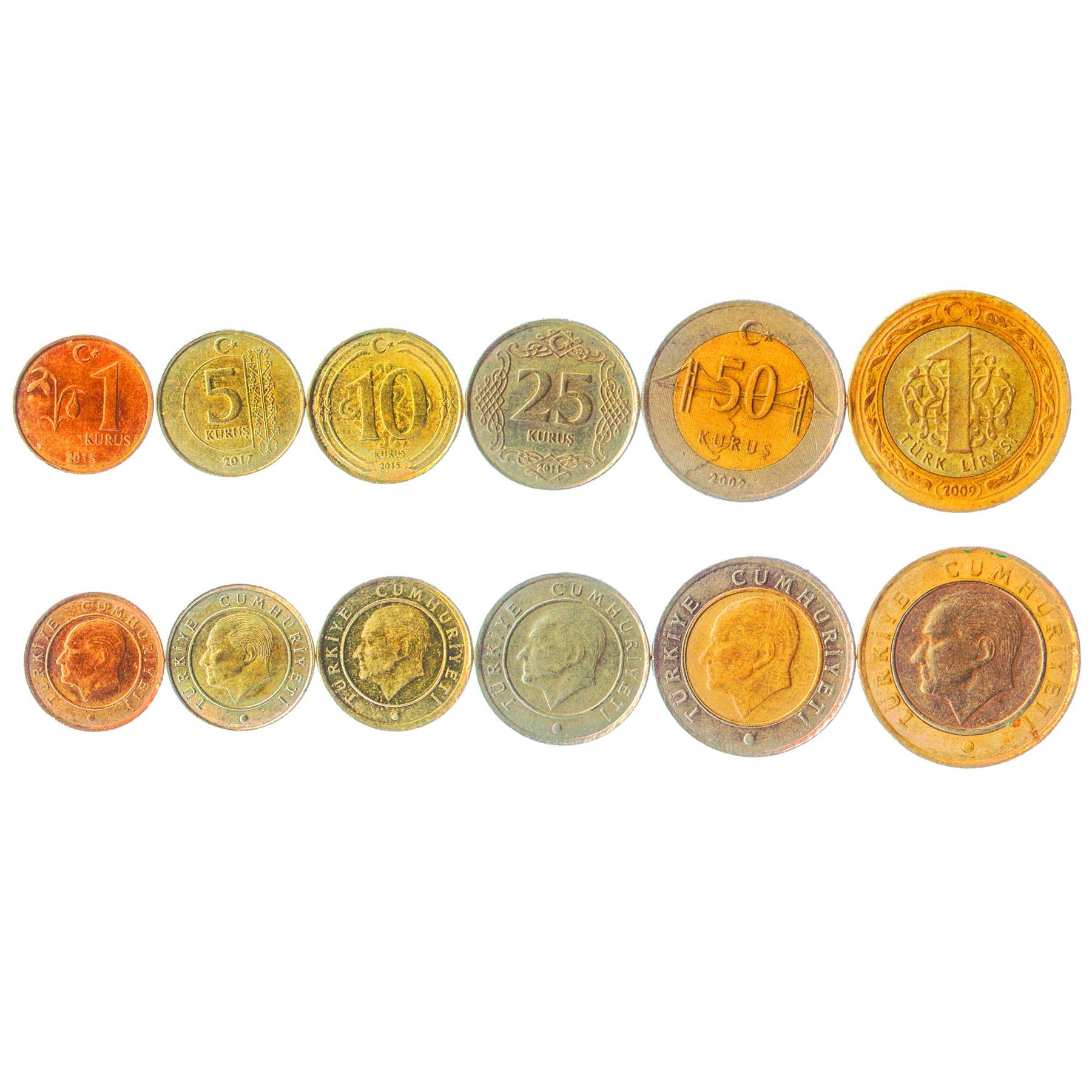 Turkey | 6 Coin Set | 1 5 10 25 50 Kurus 1 Lira | 2009 - 2022