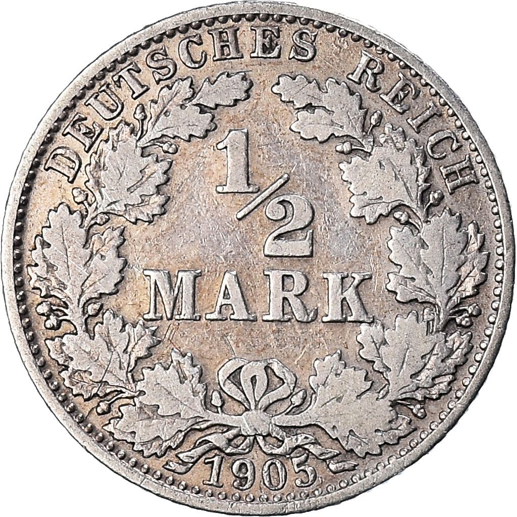 German Empire 1/2 Mark Coin | Deutsches Reich | Wilhelm II | Type 2 | KM17 | 1905 - 1919