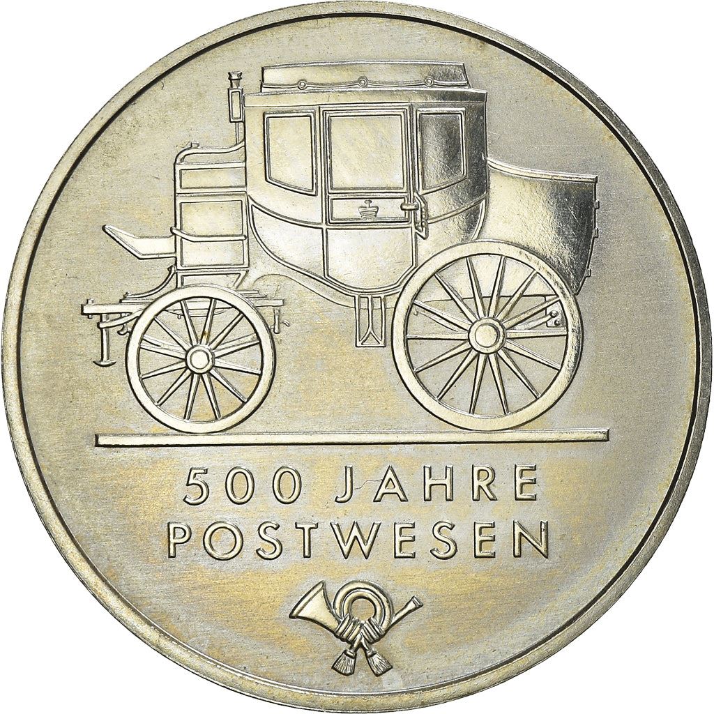 German Democratic Republic 5 Mark Coin | Horse | Carriage | Hunting Horn | Mail Services Emblem | KM134 | 1990