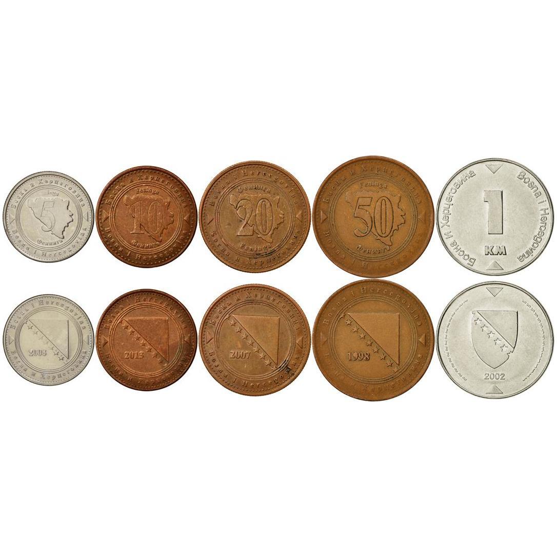 Bosnia and Herzegovina | 5 Coin Set | 5 10 20 50 Feninga 1 Konvertibilna Marka | 1998 - 2025