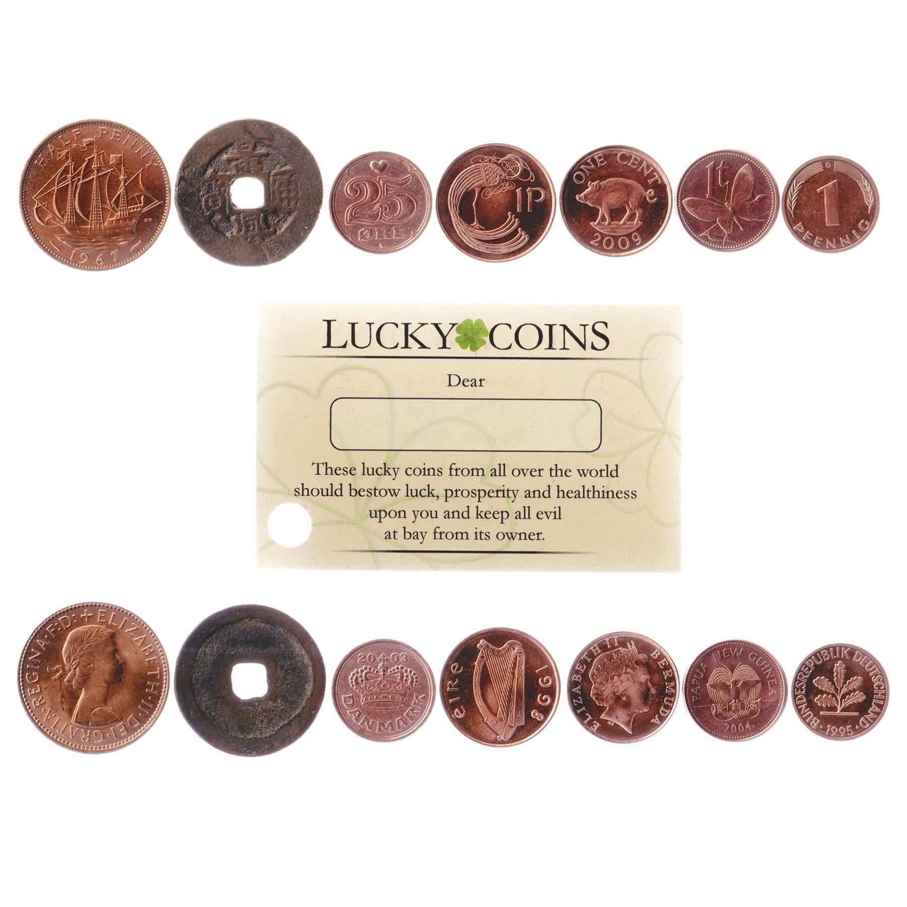 7 Lucky Coins | Velvet bag with label | Perfect Gift Idea including Old Chinese Coin