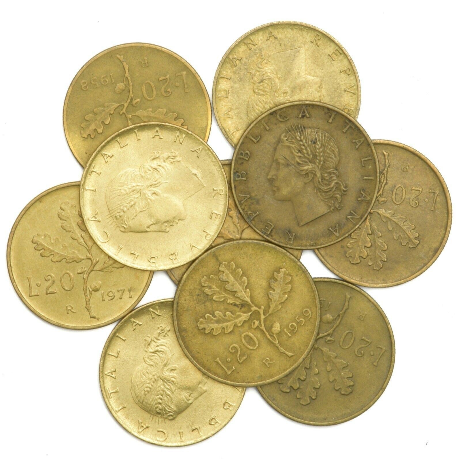 ロット10 イタリア硬貨：1リラ - 1000リレ イタリア プレユーロ