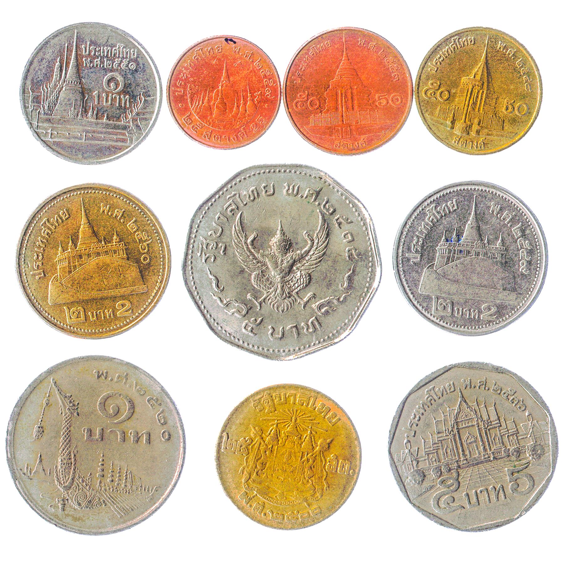 Thailand 10 Mixed Coins | Satang | Baht | Budhist Temples | Garuda | R